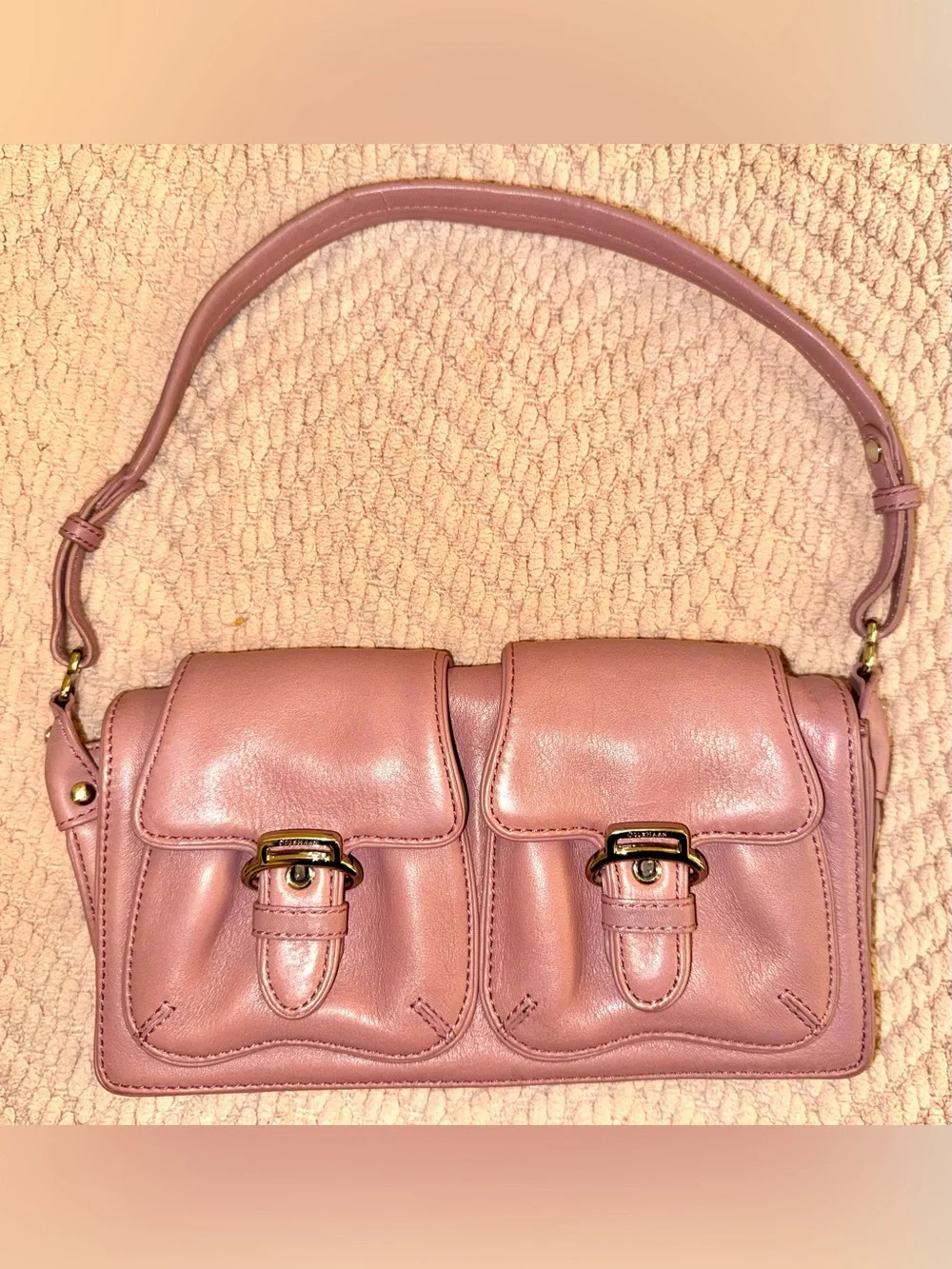 Cole Haan Vintage Mauve Pink Leather Double Pocket Shoulder Bag EUC